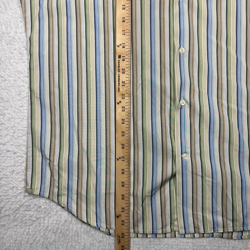 Banana Republic Shirt Blue Green Button Down Classic Fit‎ Striped Men's XL